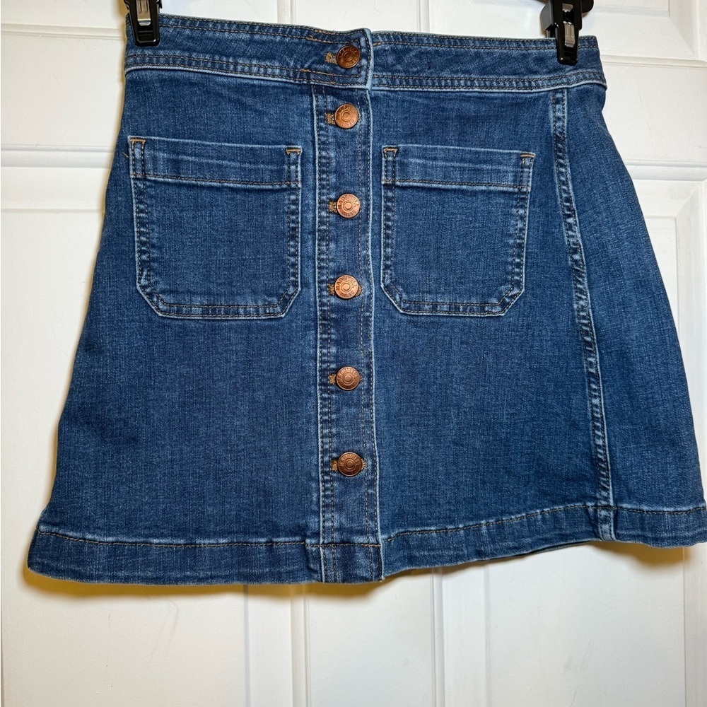 Madewell Stretch Denim Aline Mini Skirt Sz 00 Pockets Boho Dark Wash Festival